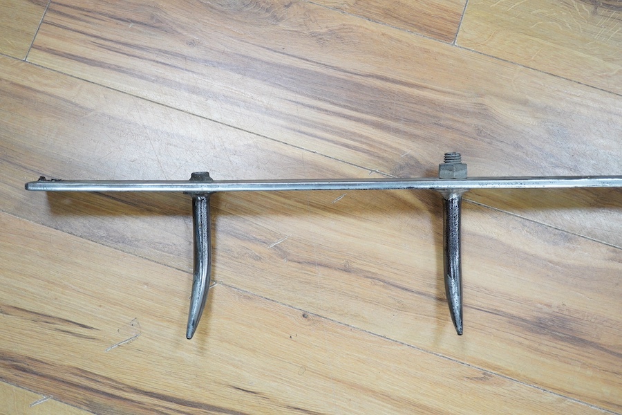 A Brutalist style coat rack, 156cm wide. Condition - fair to good